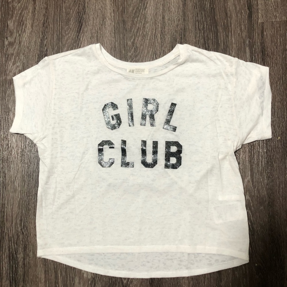 H&M Kids "GIRL CLUB" Graphic Crop Top - White, US 10-12Y